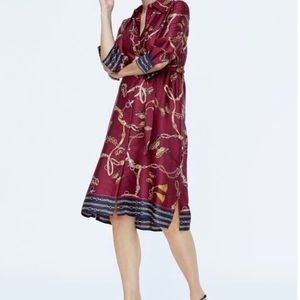 Zara Butterfly Chain Long Sleeve Shirt Dress w/Belt. Used has small stains pics